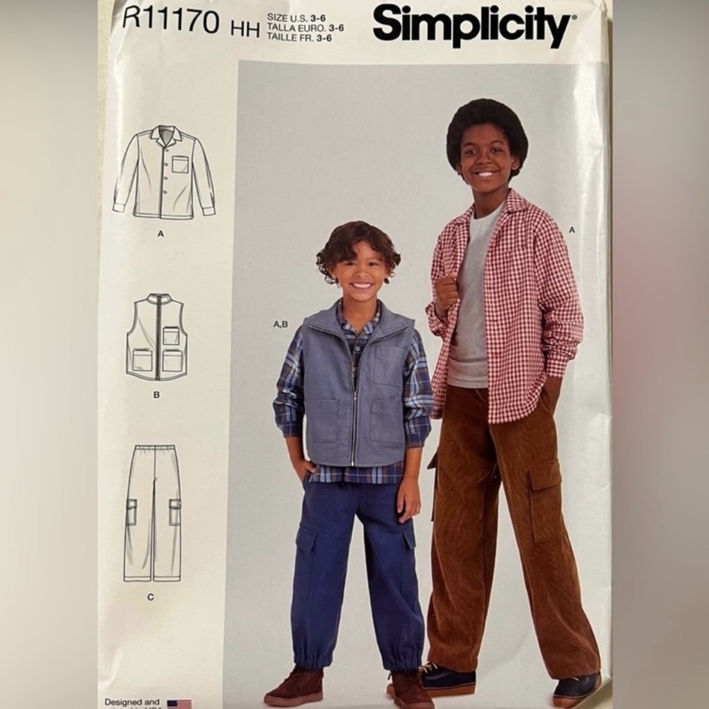 🍄NEW Children LS Shirt Vest Pants Simplicity R11170 Uncut Pattern Sewing